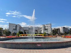 17C A fountain shoots water with colourful flowers at Ala-Too Square Bishkek Kyrgyzstan